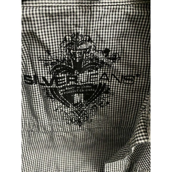 Silver Jeans Co Black White Check Western Mens Snap Button Down Shirt L/S - Picture 4 of 5